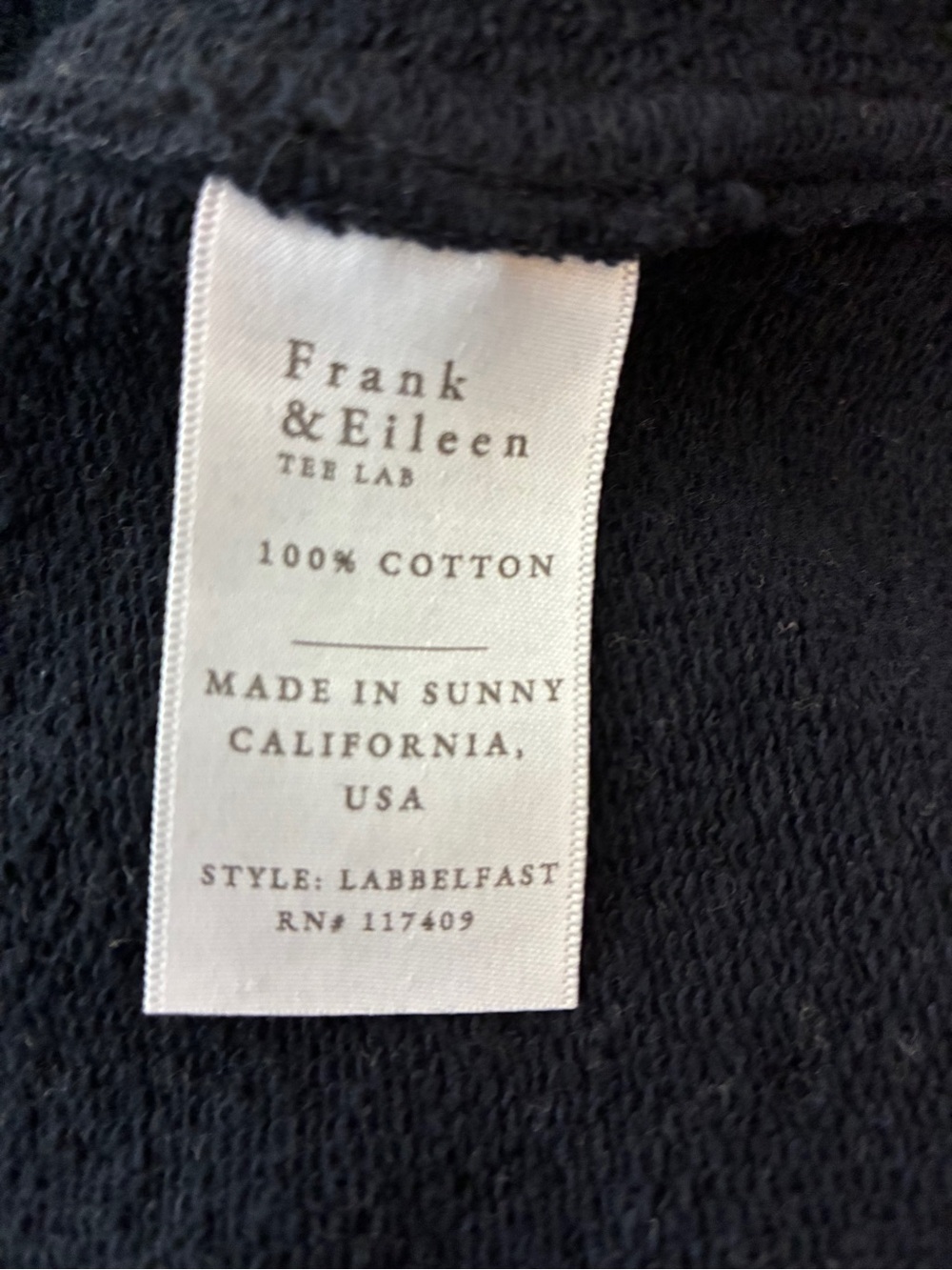 Frank & Eileen Black Relaxed Fit Belfast Sweatshirt Peacoat Size L - Picture 6 of 6